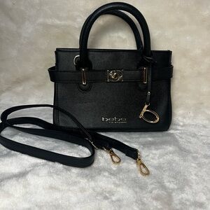 Bebe Black Satchel with Gold Details
